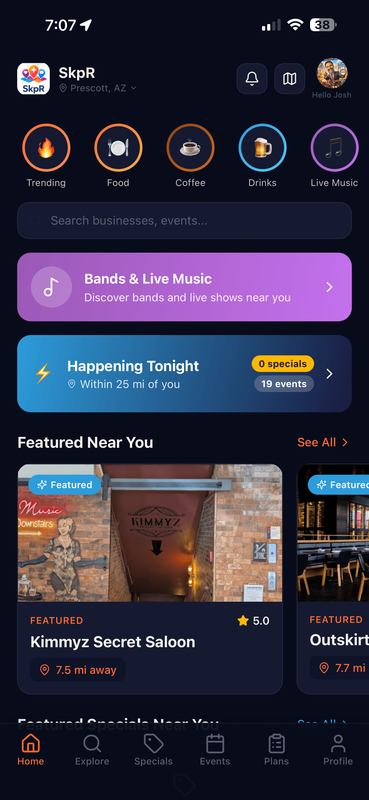 SkpR home screen