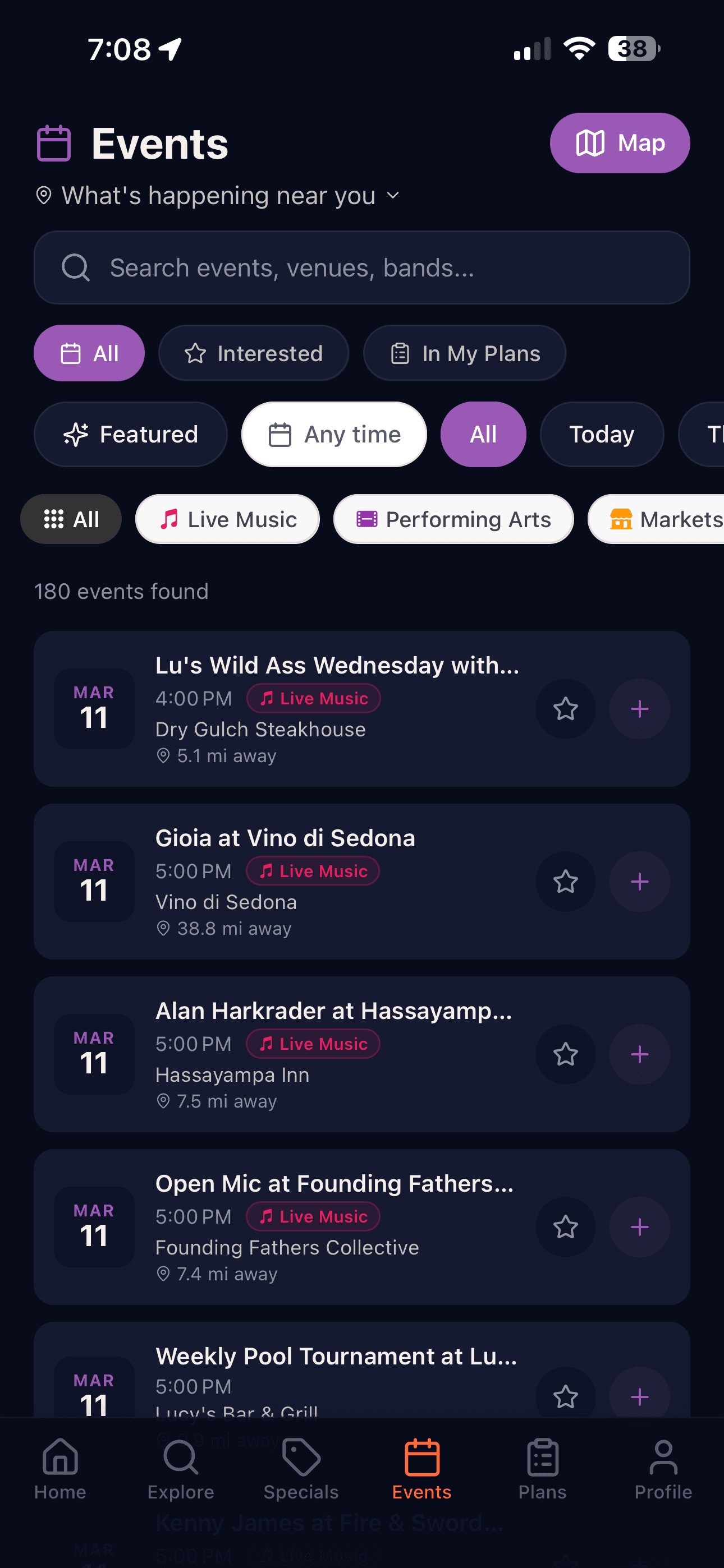 SkpR events screen
